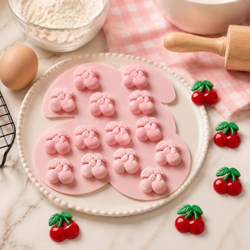 14 Cavity Cherry Silicone Mold for Chocolate and Candy, Fruit Design - color: Pink-XY036
