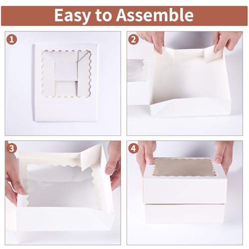 36 pcs 10x10x2.5 Inches Cake Box with Window, Bakery Pastry Cookie Boxes, Mini Pie for Pastry,Dessert,Strawberries,Chocolates (White, 10x10x2.5 Inch/36pcs) - color: White, size: 10x10x2.5inch/36pcs