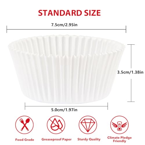 Caperci Standard White Cupcake Liners for Baking Paper Muffin Cups 200pcs - color: White