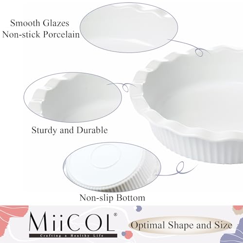 Miicol Ceramic Pie Pan Set of 2, 50 oz Ripple Edge Deep Baking Dish - size: 9 INCH PACK OF 2