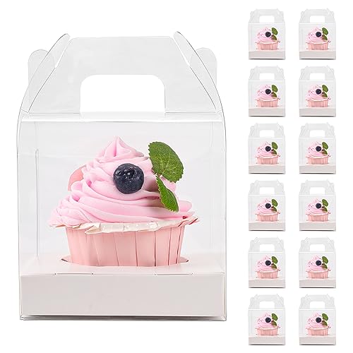 30 Pack Clear Plastic Individual Cupcake Containers with Handles