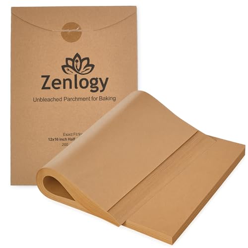 Zenlogy 12x16 Parchment Paper, 200 Sheets, Pre-Cut, Fits Half Sheet Pans