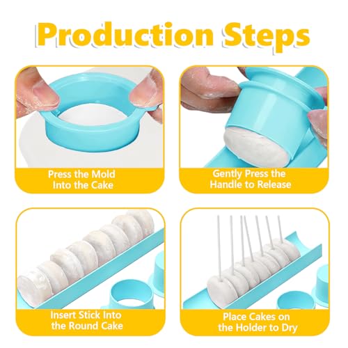 Joyzan Cake Pop Mold Set, 6PCS Heart Square Cloud Oval Baking Cutter Pusher