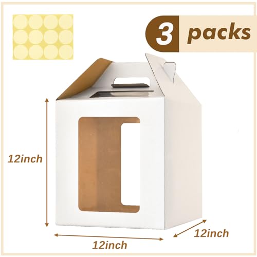 12x12x12 Inch Tall Cake Boxes with windows,10in 12in Tall Cake Carrier, Layer Cake Box,Large Tiered Cake Box,Durable White Bakery Box,Large cake box(3pack) - color: white-12in-3P