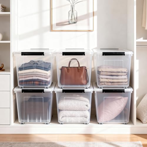 Citylife 82 Quart Large Clear Plastic Storage Bins with Lids 6-Pack - color: Clear White, size: 82 QT-6 Packs