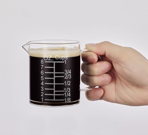 Ackers BORO3.3 Etched Glass Measuring Cup with Handle, 1 Cup, 8 oz, 250 ml - size: 250 ML (8 Oz, 1 Cup) - Etched Graduated