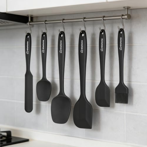 6 Pieces Silicone Spatula Set with Silicone Brush,Mixing-Black - color: Black, size: 6 Piece