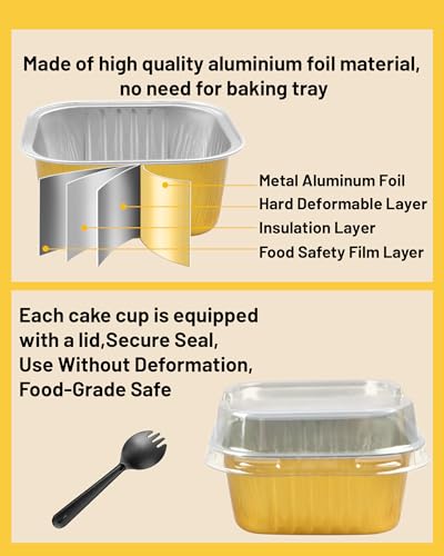 Mini Cake Pans with Lids, Square, 30 Pack, 5 oz, Gold - color: Gold, size: 5oz-30pcs
