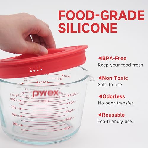 3 Pack Silicone Replacement Lids, Respectively Fits Pyrex 1-Cup, 2-Cup & 4-Cup Tempered Glass Liquid Measuring Cups, Reusable & Food-grade Silicone, Dishwasher & Microwave Safe - size: Lids For 1-Cup & 2-Cup & 4-Cup