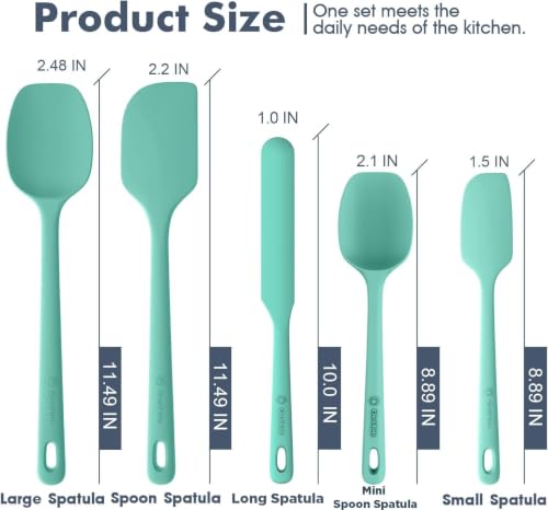 ChefAide 5 Pieces Silicone Spatulas Set, Heat Resistant Rubber Spatula - color: Sage, size: 5 pieces