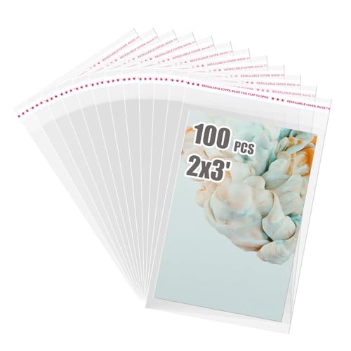 Egofine Self Sealing Cellophane Bags 100 PCS, 2x3 Inches Clear Resealable Cellophane Bags,Storage Baggies for Daily Vitamin, Jewelry, Candy - color: 2"x3"Pack of 100