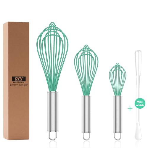 OYV Teal Silicone Whisk Set of 3, 8/10/12 Inch, Non-Scratch, Aqua - color: Premium(Aqua Pack)