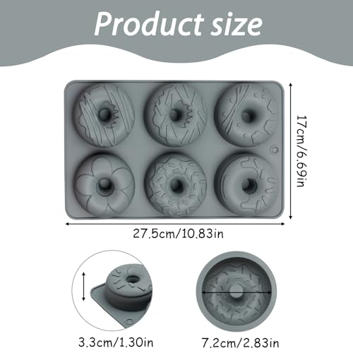 Silicone Donut Mold for Baking, 6 Cavity, 27.5 x 17cm - color: Grey-Donut