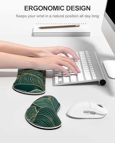 Large Mouse Pad with Wrist Rests for Keyboard & Mouse, Thick Soft Ergonomic Memory Foam Wrist Supports, Big & Long Desk Mat 35.5 x 15.7 in, for Office Gaming Computer, Tropical Leaf - color: Beach Palm Tree Leaves