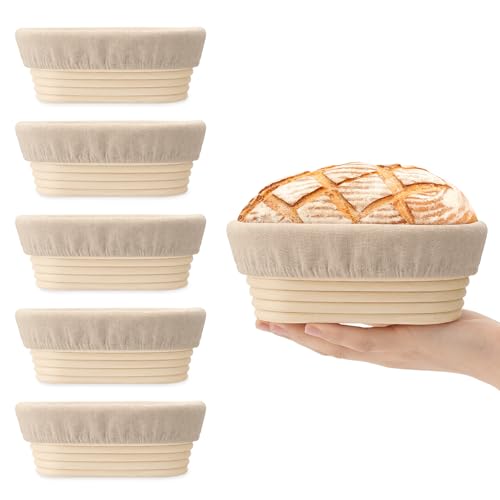 6.5 Inch Banneton Bread Proofing Basket Oval Mini Banneton Basket Set of 6, Small Sourdough Proofing Basket with Liner Rattan Sourdough Baking Supplies for Home Bread Baking - size: 6.5"Oval Basket-6 PCS