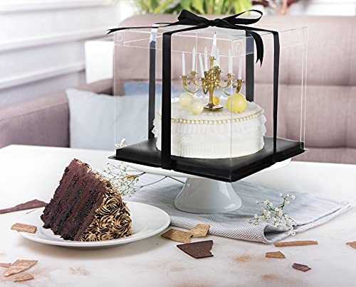 XININSUN 6inch Clear tall cake Box with Ribbon, 8 X 8 X 9inch for Bakery Boxes Clear Gift Boxes,ideal for wedding birthday party and gift display-Black - color: Black-8x8x9inch-6Pcs