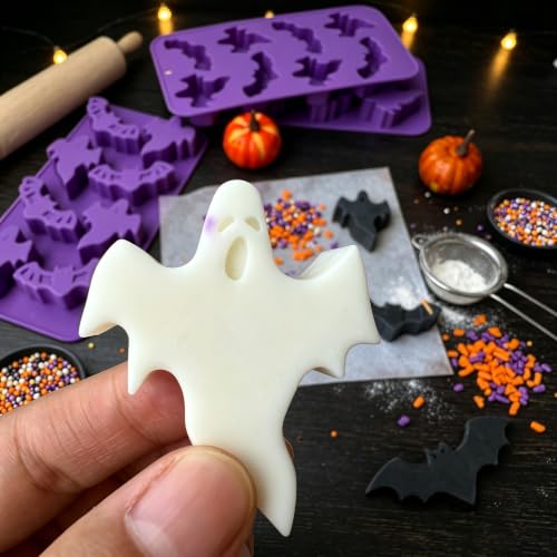 3Pcs Halloween Silicone Mold Ghost Bat Shapes Chocolate Candy Molds - color: Purple