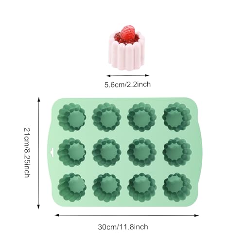 QELEG Silicone Mini Cake Mold, 2.2 inch Silicone Mousse Cake Baking Mold Tall Cylinder Chocolate Molds for Cakes, Brownie, Pudding, Dessert, Pastry, Ice Cream, Jelly, Mint Green, 12-Cavity, flower - color: Mint Green Flower, size: 12-Cavity