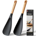 Astercook Cooking Spoon, 2 Pack, Nonstick Safe Silicone Spatula - color: Black