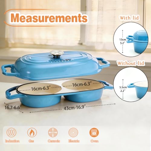 DIY Double Dutch Oven for Sourdough Bread Baking – Enamel Cast Iron Bread Baker with Lid, Bake Two Different Loaves at Once, 500°F Oven Safe - color: Sapphire Blue