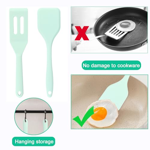 Small Silicone Spatula Set, Mini Spatulas for Baking, Cooking, Serving - color: Green
