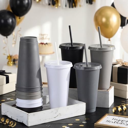 Honeydak 30 Pack Plastic Cups with Lids Straws,Gradient Color - color: Gradient Color