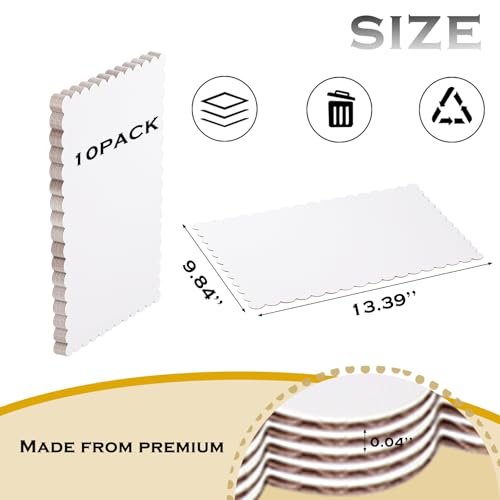 10 Pack 14x10 White Cake Board Sheets Rectangle Decorating Wavy Cardboard Grease Proof Foil Base Stand Disposable Plates for Desserts Pastries Display - color: White