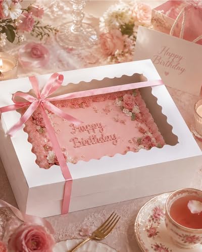 qiqee 14x10x4in Sheet Cake Box with Boards,12 Sets Quarter Bakery Box Donut - color: White, size: 12 Sets, 14"x10"x4"