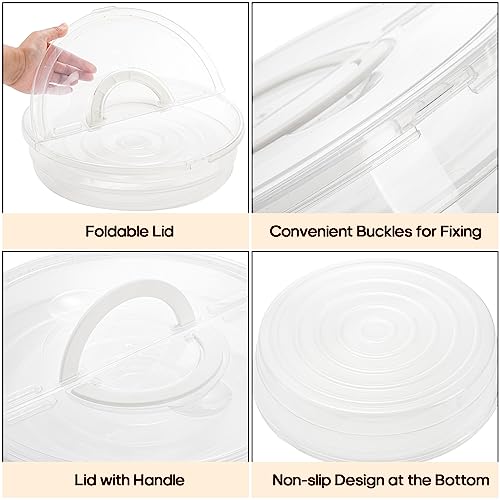 Lawei 2 Pack 12 Inch Food Storage Container with Lid and Handle, 2 Compartment Leak-Proof Pie Carrier & Pizza Keeper, Reusable Pizza Storage Container for Cake, Cheesecake, Tortilla, Picnic, Pastry
