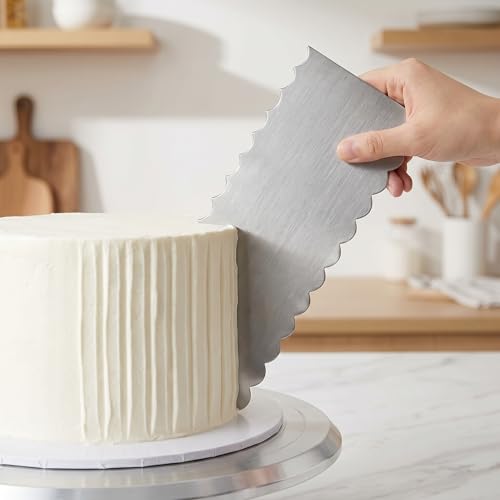 3 Pack Stainless Steel Cake Scraper Set, 8.66 Inch Double-Sided Pattern Edge Cake Decorating Combs for Buttercream, Frosting, Mousse and Baking Projects
