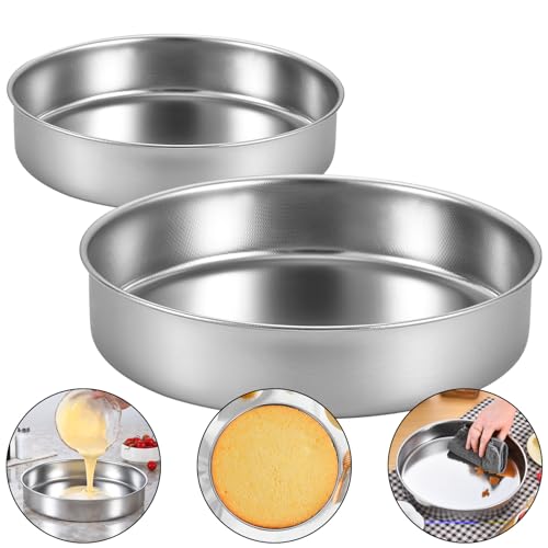 Inqibee 8-9.5 Inch Round Cake Pan Set, Stainless Steel Textured Bottom - size: 8-9.5 Inch