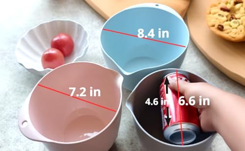 3 Small Mixing Bowls Set with Lids,Grips,Pour Spout and TPR Bottom, Plastic Nesting Bowl Use for Kitchen Cooking-Prep,Serving,Baking Bread Cake,Pancake,Non-slip,3Qt,2Qt,1.5Qt,Pink - color: Pink
