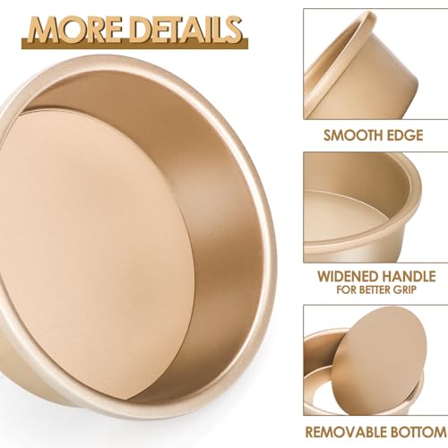 6 Inch Round Cake Pan Set of 3, Nonstick Coating Baking Round Cake Pans with Remvable Bottom for Birthday Layered Cakes,Party, Circle Cake Tins With Wider Grips for Oven Air Fryer, Gold - color: 6-Inch Cake Pan Set of 3 Gold