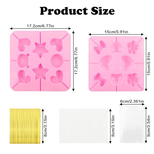 4 Pack Silicone Lollipop Molds with 100 Sticks, Bags, Gold Ties