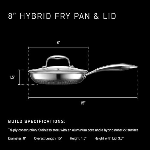 HexClad 8" Hybrid Nonstick Frying Pan with Lid, Dishwasher & Oven Safe - size: 8-inch, style: Pan + Lid