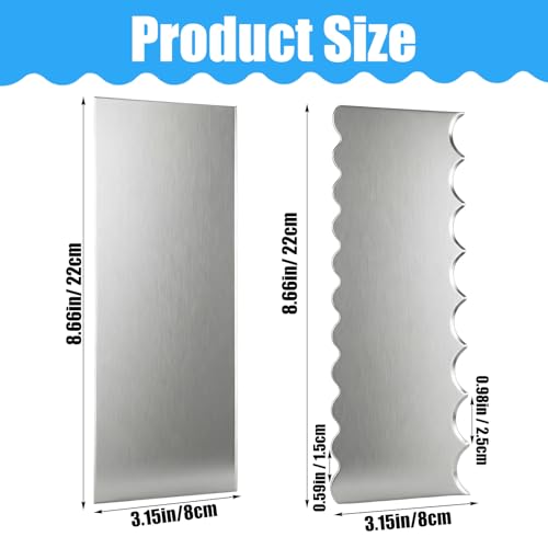 Xinjoduz 2 PCS Stainless Steel Metal Cake Scraper Smoother, 8.7" Double Sided Patterned Stripe Edge Icing Smoother Scraper Cake Decorating Supplies for Frosting Butter Mousse Cream Decoration