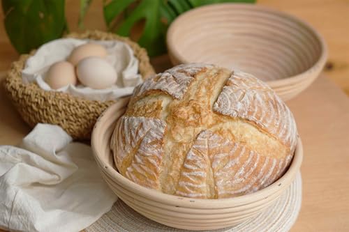 Banneton Bread Proofing Basket set of 2, 9 Inch Round Sourdough Proofing Baskets with Liner,Dough Proofing Bowls,Made of Natural rattan,for Sourdough Bread Baking Supplies - size: 2 set 9 inch Round