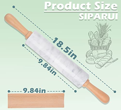 Marble Rolling Pin with Wooden Cradle Thick Handle Set for Baking,18.5 inch Premium Quality Polished Roller for Pizza Dough,Fondant,Pie Crust,Non-Stick Surface Easy to Clean(White) - color: White