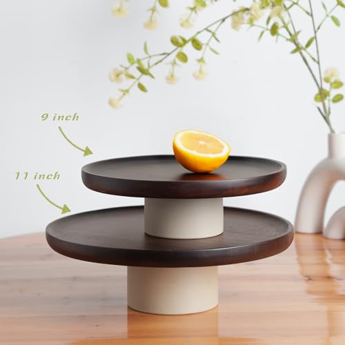 CEEFU 11 inch Rustic Acacia Wood Cake Stand Wedding Dessert Display