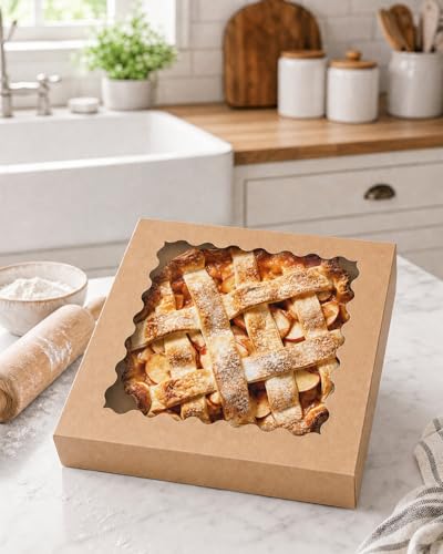 Bakepacker Auto-pop Up Pie Boxes With Window 12x12x3'', 20pcs Brown - color: Brown, size: 12x12x3, 20Pcs