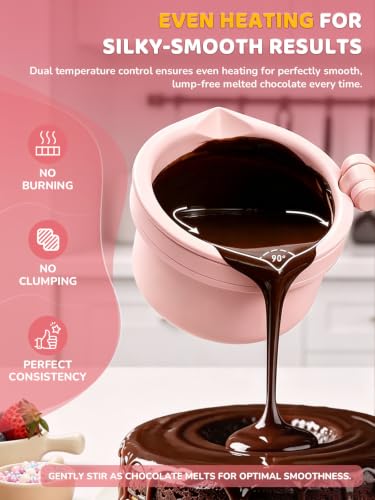 LUSHYUM Electric Chocolate Melting Pot, 4-Cup Chocolate, 2 Insert Pots - color: Pink