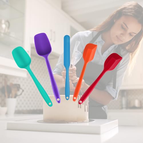 5-Pack Silicone Spatula Set – Heat-Resistant Baking, Cooking & Mixing Tools, Seamless Design, Non-Stick & Easy to Clean, Multicolor - color: Multicolor