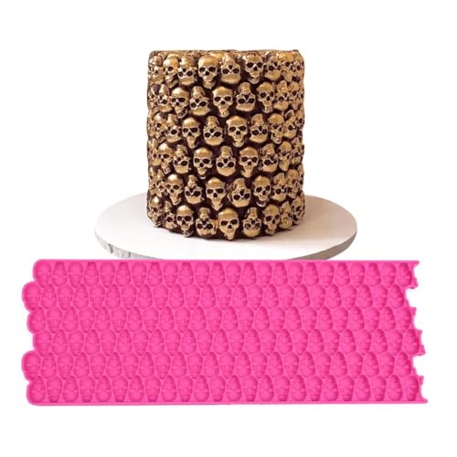mostsom Silicone Mold 3D Hollow Out Lace Molds 3D Skull Cake Lace Mat Halloween Silicone Mould Fondant Mold Chocolate Stencil Cake Decorating Border Bakeware (K_ Skull Shape) - size: K_ Skull Shape