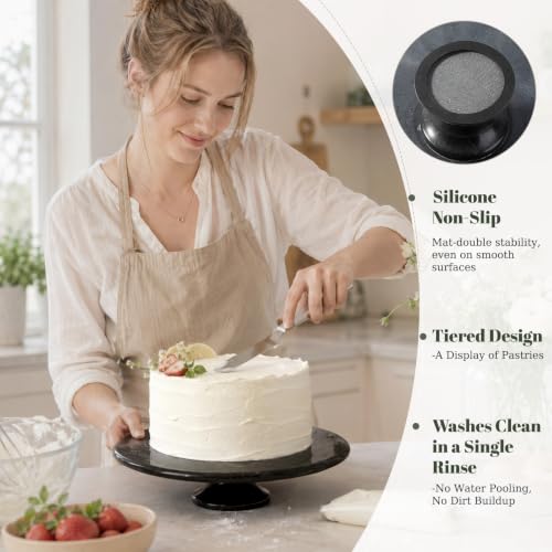 Karibiber Natural Marble Cake Stand, 12" Round Cupcake Stand, Stone Dessert Display Pedestal for Kitchen Counter, Serving Platter for Fruit, Birthday, Wedding, Charcuterie Cheese Board Black - color: Black