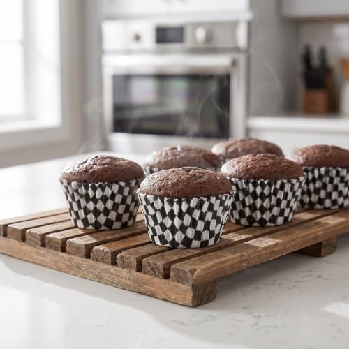 Black Checkered Cupcake Liners,100Pcs Baking Cups for Party Decorations