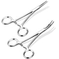 BBTO 2 Pcs Hemostat Forceps Curved Straight, Piercing Pliers,Silver - color: Silver