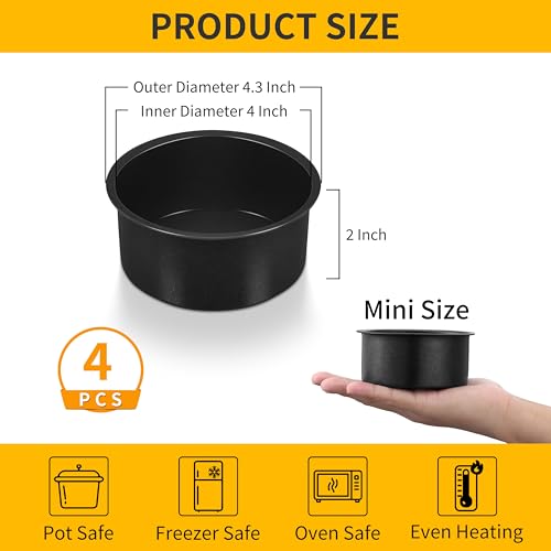 P&P CHEF 4 Inch Cake Pan, Stainless Steel Round Cake Pans, Black & 4 Pcs - color: Black, size: 4 Inch