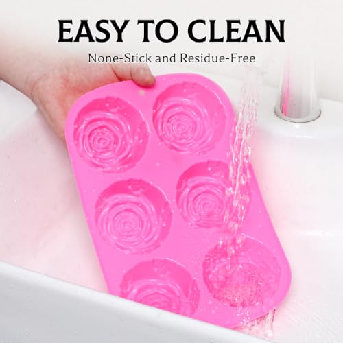 SJ Rose Silicone Mold Set, 2-Pack 6-Cavity Soap & Chocolate Molds - color: Sweet Pink+Rose Red / Rose Flower