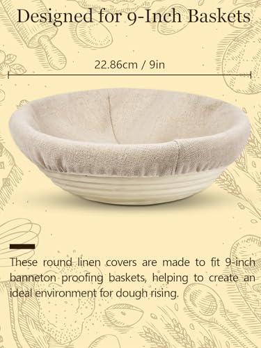 Artcome 10 Pack Bread Proofing Basket Covers - 9 Inch Round Linen Cloth Cover for Banneton Basket - Reusable & Breathable Dough Bowl Cover for Sourdough Bread Baking