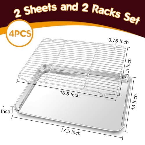 P&P CHEF 17.5 Inch Baking Sheet with Rack Set, Pans with Flat Racks - size: 17.5 + 17.5 Inch, style: Pans with Flat Racks